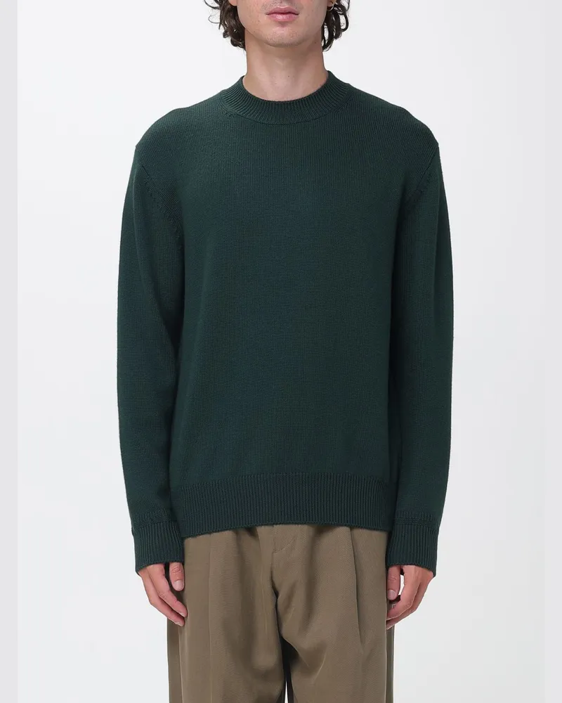 Paolo Pecora Milano Wollpullover mit Rundhalsausschnitt, langen Ärmeln und Rippbündchen Grün