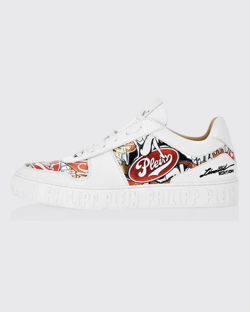 Philipp Plein Notorious Leder-Sneakers mit Grafikprint Weiß