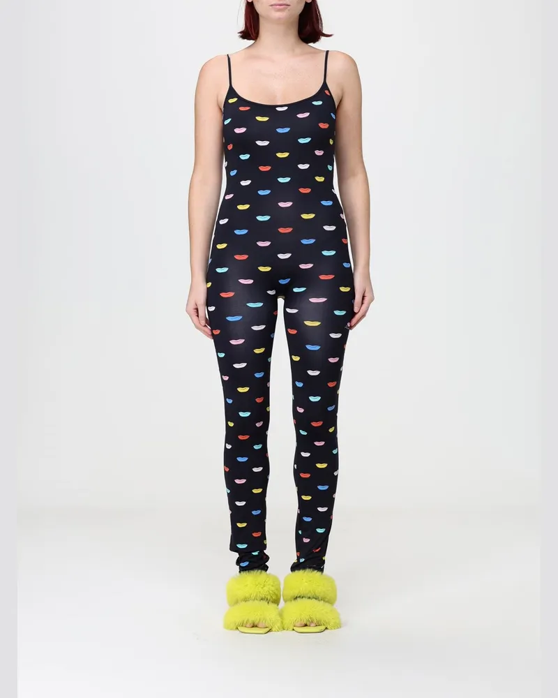Fiorucci Schmal geschnittener schulterfreier Jumpsuit mit Grafikdruck Schwarz
