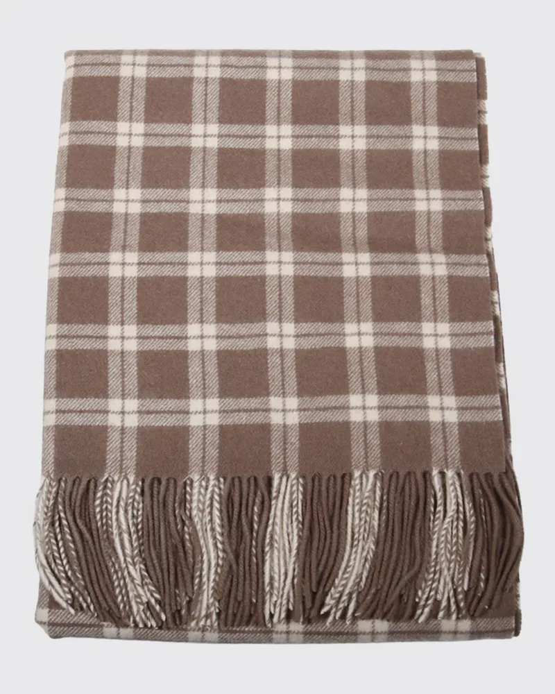 By Malene Birger Karierter Schal aus Woll-Kaschmir-Mischung mit Fransensaum Beige