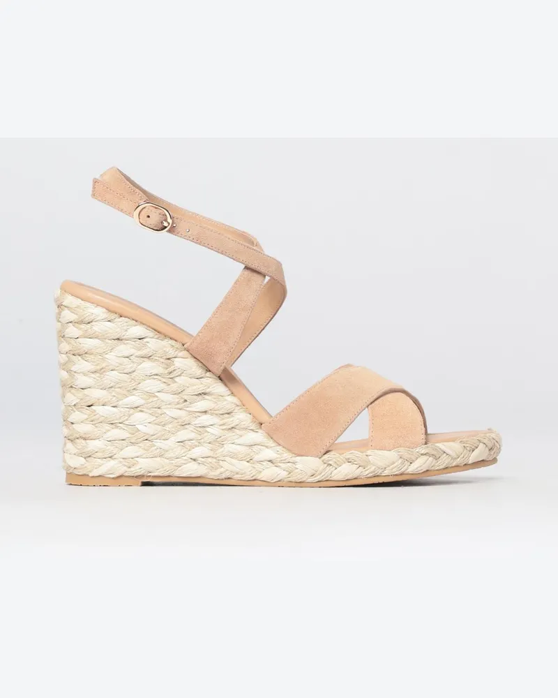 Stuart Weitzman Hohe Keilsandalen aus Veloursleder mit Knöchelriemen Camel