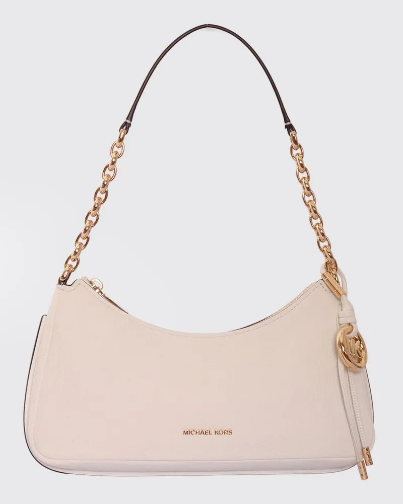 Michael Kors Nolita mittelgroße Clutch aus genarbtem Leder mit Kette Weiß