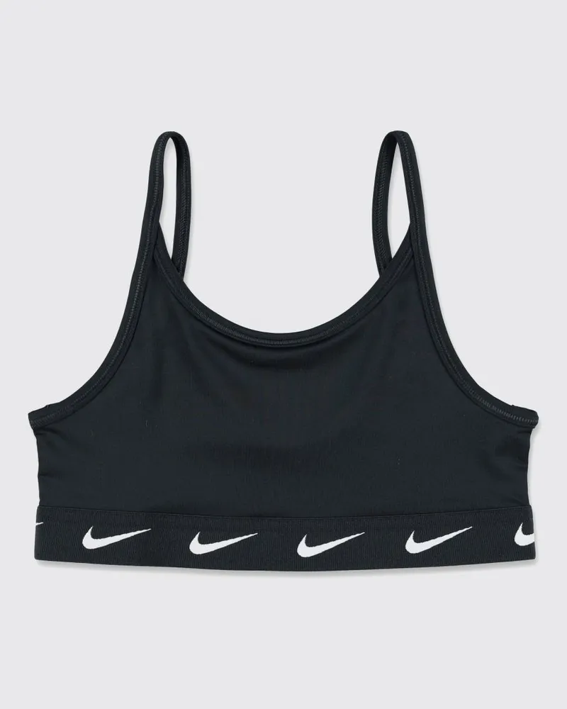 Nike Gekürztes Sport-Top für Mädchen mit dünnen Trägern und Swoosh-Logo Schwarz
