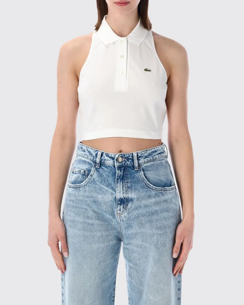 Lacoste Cropped Polo-Top aus Stretch-Baumwolle mit klassischem Kragen Weiß