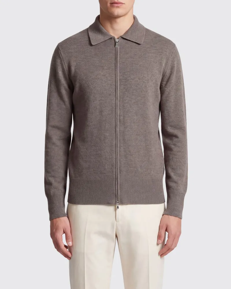 Eleventy Langärmelige Polo-Strickjacke aus Wolle mit Reißverschluss Military