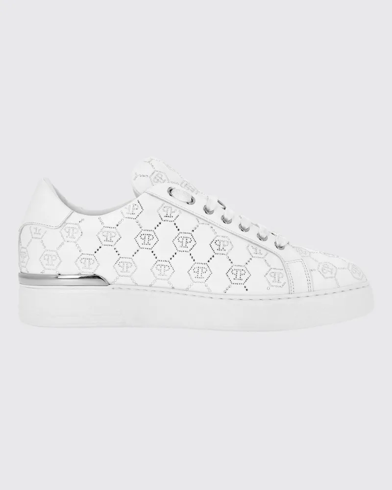 Philipp Plein Sneakers aus Leder mit Strass-Hexagon Weiß
