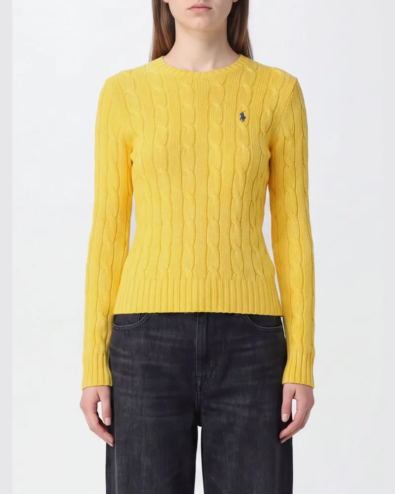 Ralph Lauren Slim-Fit-Pullover aus Baumwolle mit Rundhalsausschnitt und gesticktem Logo Gelb