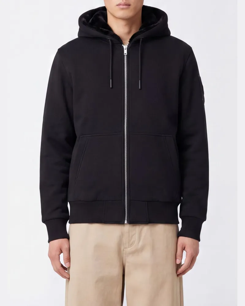 Moose Knuckles Kapuzen-Sweatjacke aus Baumwollmischung mit Kängurutasche Schwarz