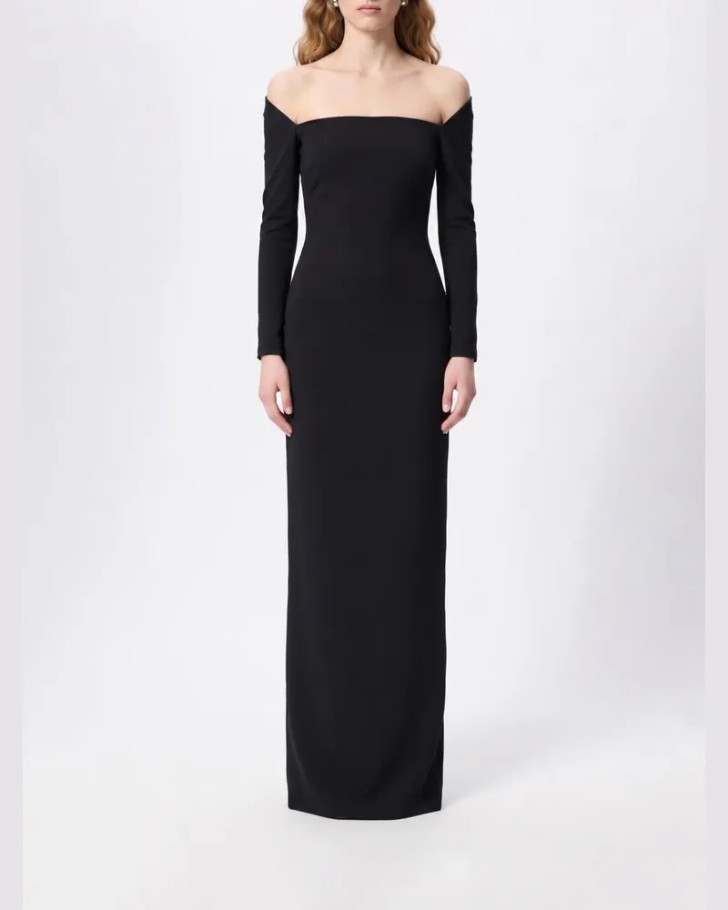 Solace London Langes Crêpe-Kleid Schwarz