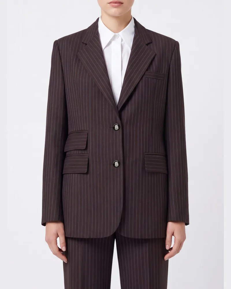 Elisabetta Franchi Einreihiger Blazer aus Wollmischung mit Nadelstreifenmuster Braun