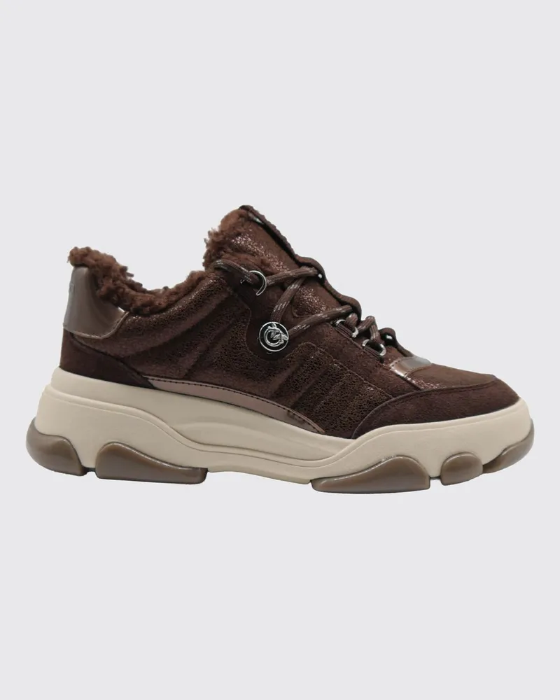 Pinko Athena Sneaker aus Leder in Knitteroptik mit weichem Shearling-Futter Dark