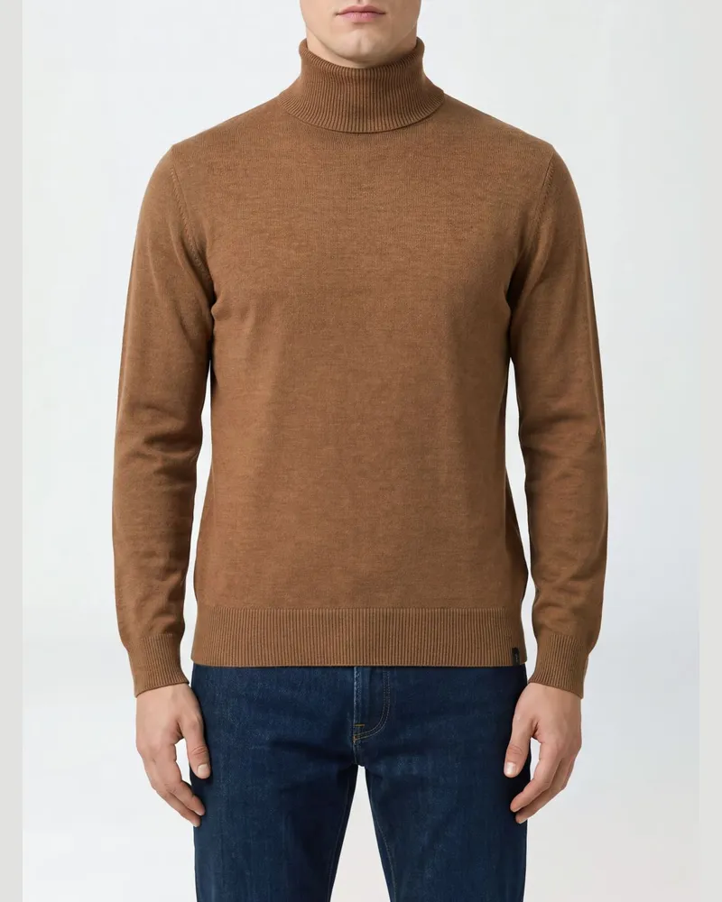 Fay Rollkragenpullover aus reiner Schurwolle mit geripptem Kragen Leder