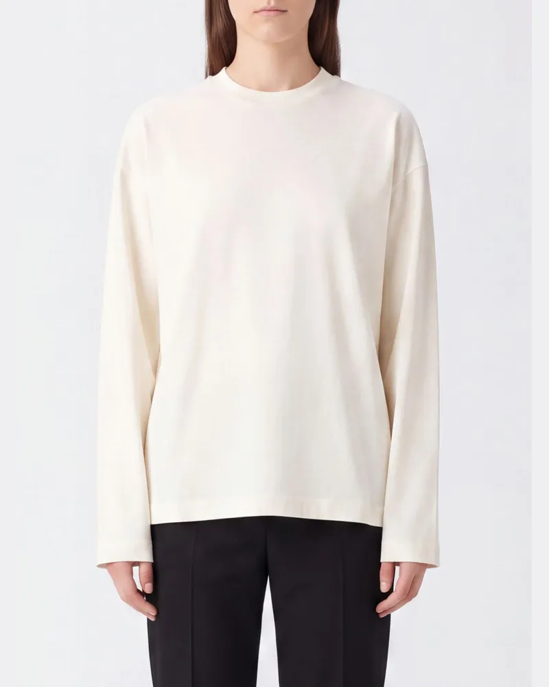 Jil Sander Langärmeliges Baumwoll-T-Shirt mit Relaxed Fit Weiß