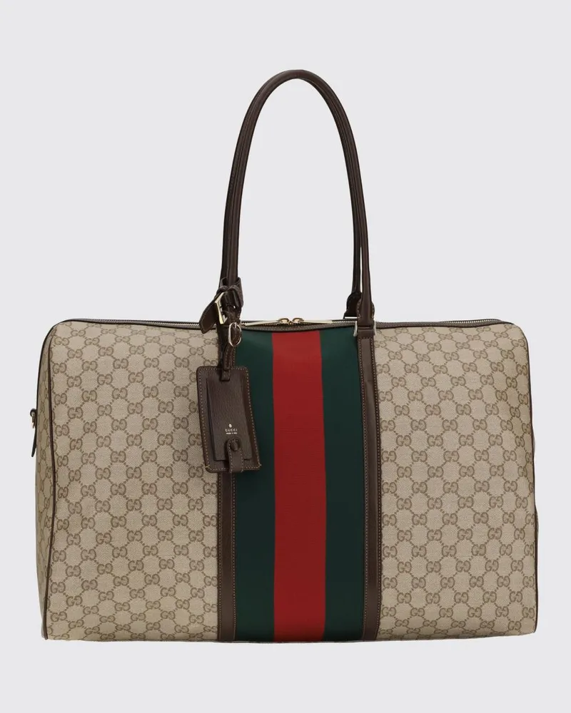 Gucci Reisetasche aus Stoff mit GG-Monogramm und Ledergriffen Braun