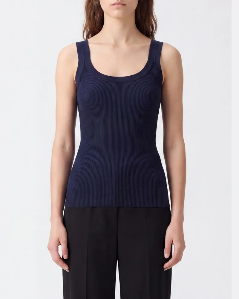 Elisabetta Franchi Slim-Fit-Top aus geripptem Jersey mit schulterfreiem Design Blau