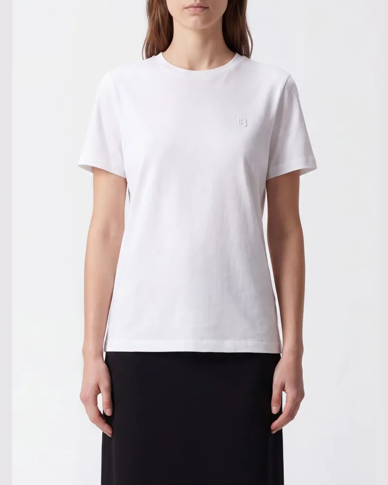 Balmain Baumwoll-T-Shirt mit Rundhalsausschnitt mit Ton-in-Ton-Prägelogo Weiß