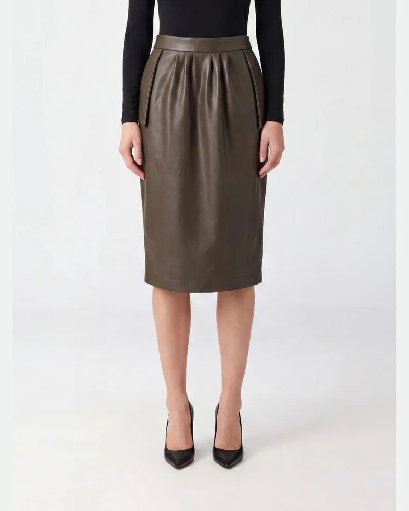 Stella McCartney Midi-Bleistiftrock aus glattem Kunstleder mit hoher Taille Braun