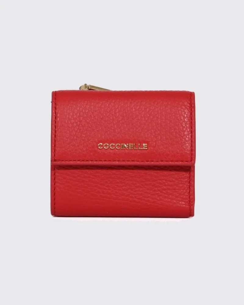 Coccinelle Metallic Soft Tri-Fold-Geldbörse aus genarbtem Leder Rot