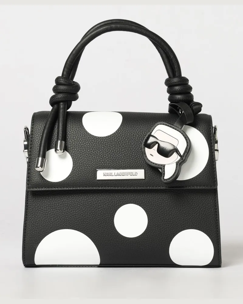 Karl Lagerfeld Mini-Handtasche aus Kunstleder mit Polka-Dots und Charm Schwarz