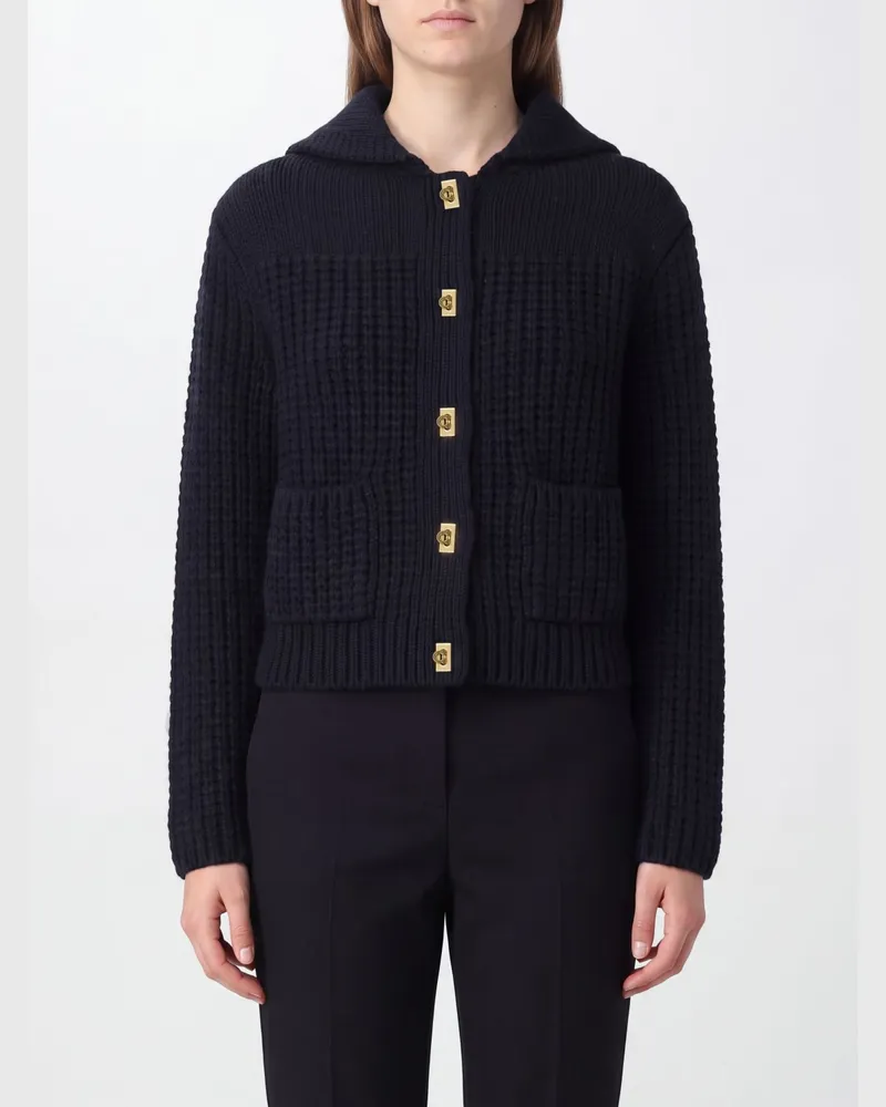 Ferragamo Cardigan aus Wolle und Kaschmir mit Matrosenkragen und aufgesetzten Taschen Navy