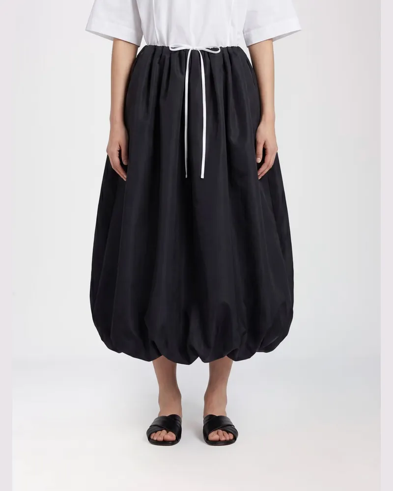Calvin Klein A-Linien-Midirock von aus Seidenmischung mit Kordelzug Schwarz