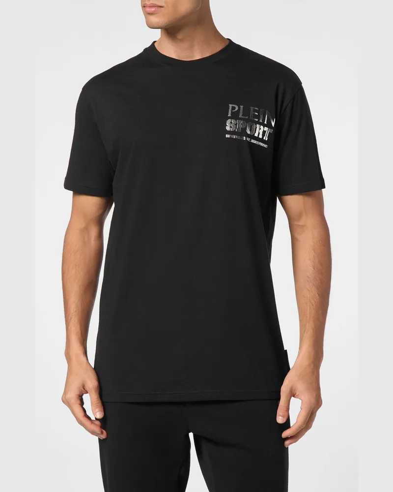 Philipp Plein Jersey-T-Shirt mit Grafikprint und laminiertem Kontrast-Logo Schwarz