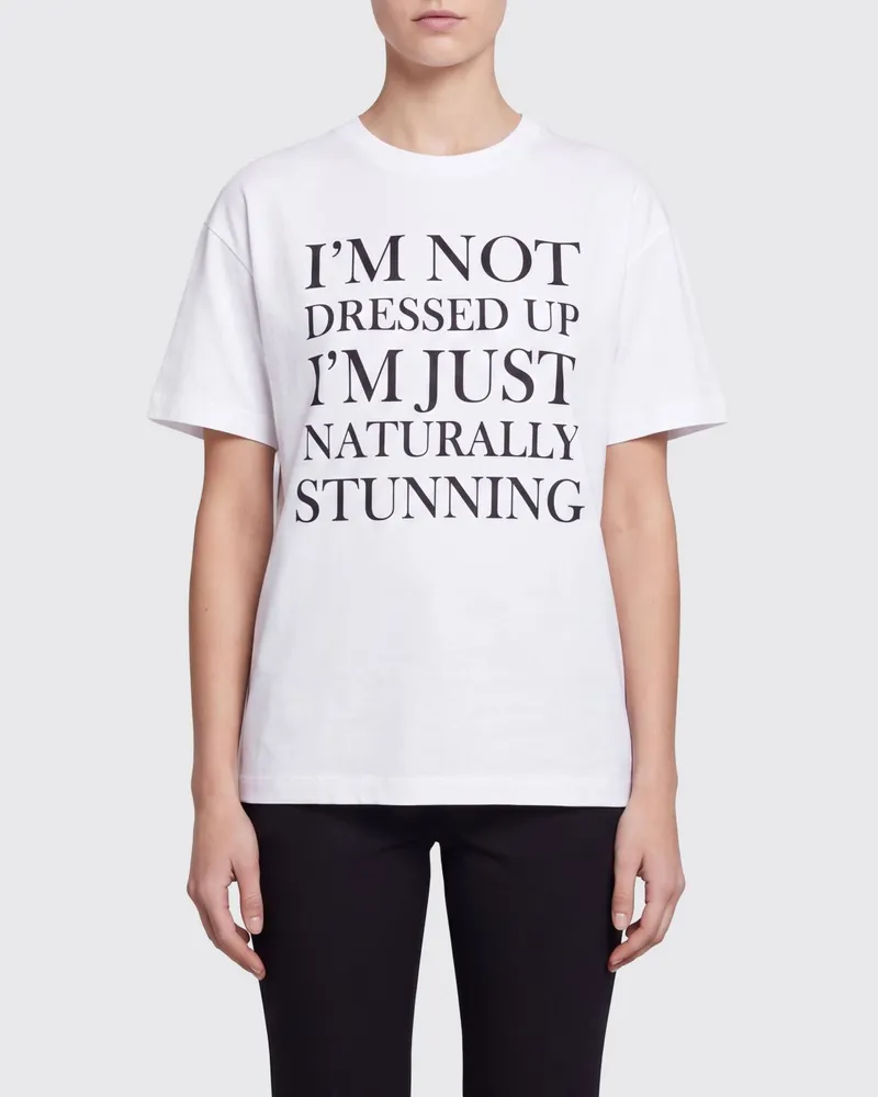 Elisabetta Franchi Baumwoll-T-Shirt mit Slogan-Print und Logo auf der Rückseite Weiß