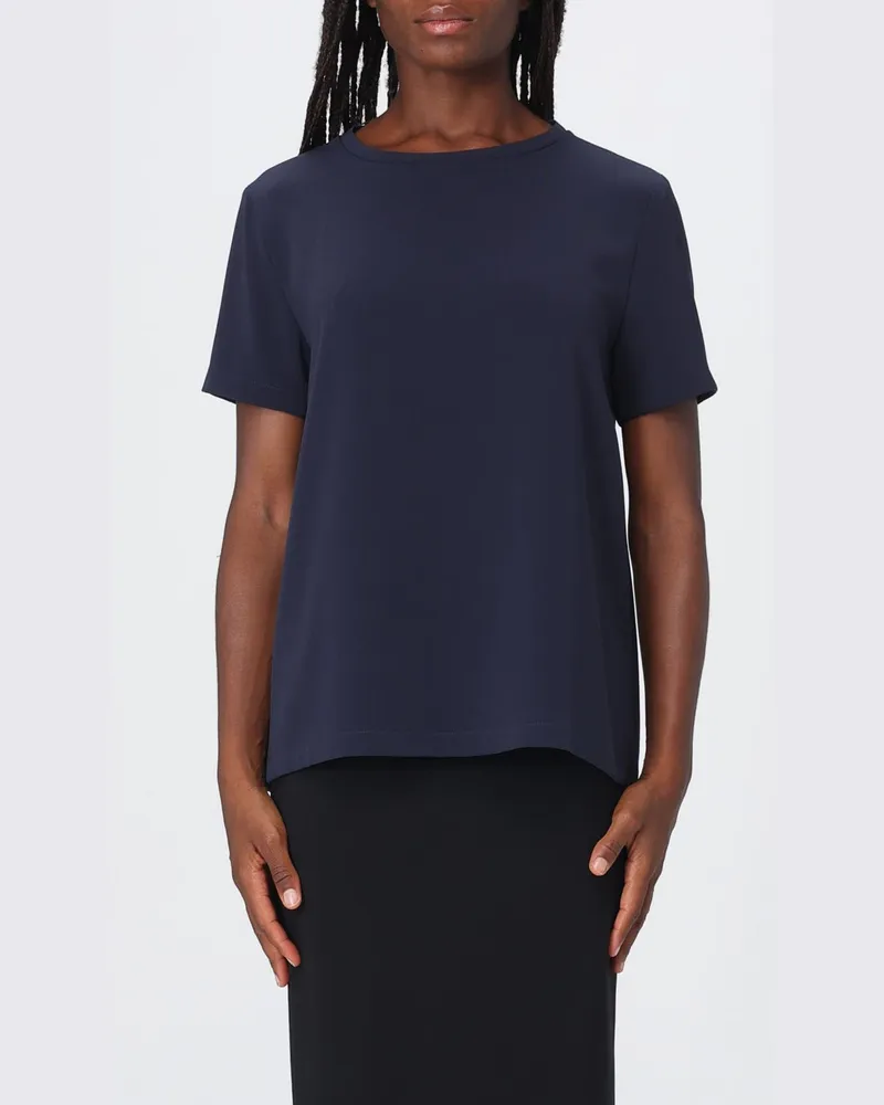 Max Mara Kurzarm-Satintop mit Rundhalsausschnitt Blau