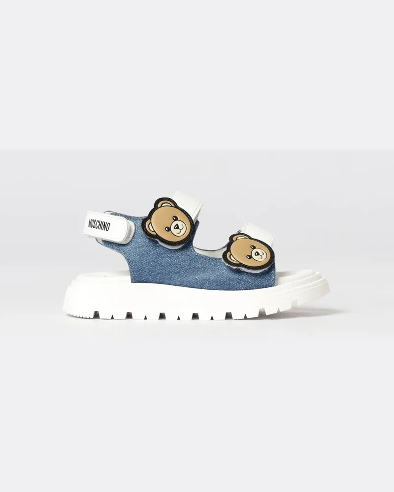 Moschino Teddy Denim- und Leder-Sandalen Blau