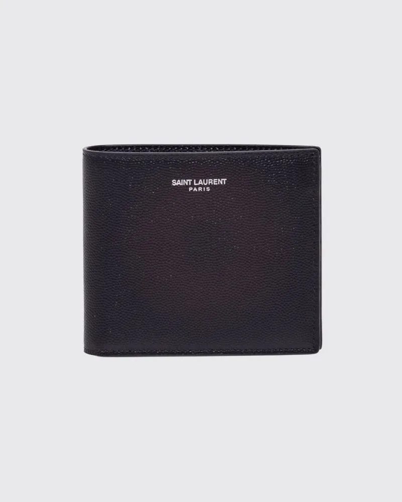 Saint Laurent Bifold-Geldbörse aus Grain de Poudre-Leder mit acht Fächern Schwarz
