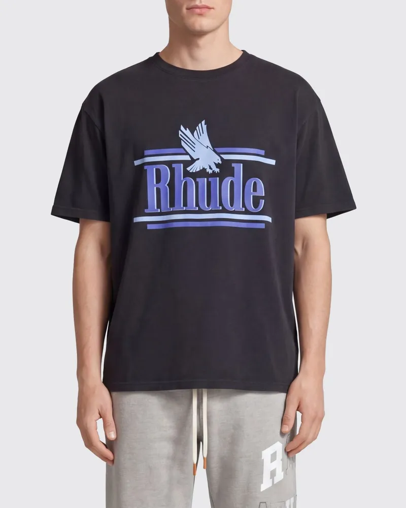 RHUDE Baumwoll-T-Shirt mit kontrastierendem Logo-Print und Rundhalsausschnitt Schwarz