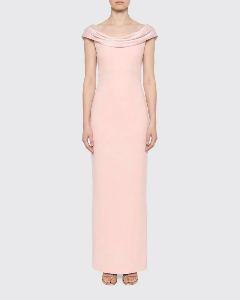 Solace London Langes Abendkleid Adele aus Satin mit Carmen-Ausschnitt und Drapierung Baby