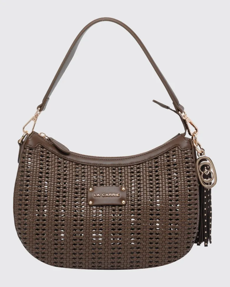 LA CARRIE Geflochtene Schultertasche mit Quasten und herausnehmbarer Pouch Braun