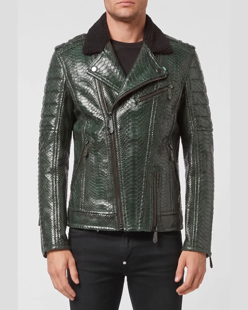Philipp Plein Bikerjacke aus Schlangenleder Grün