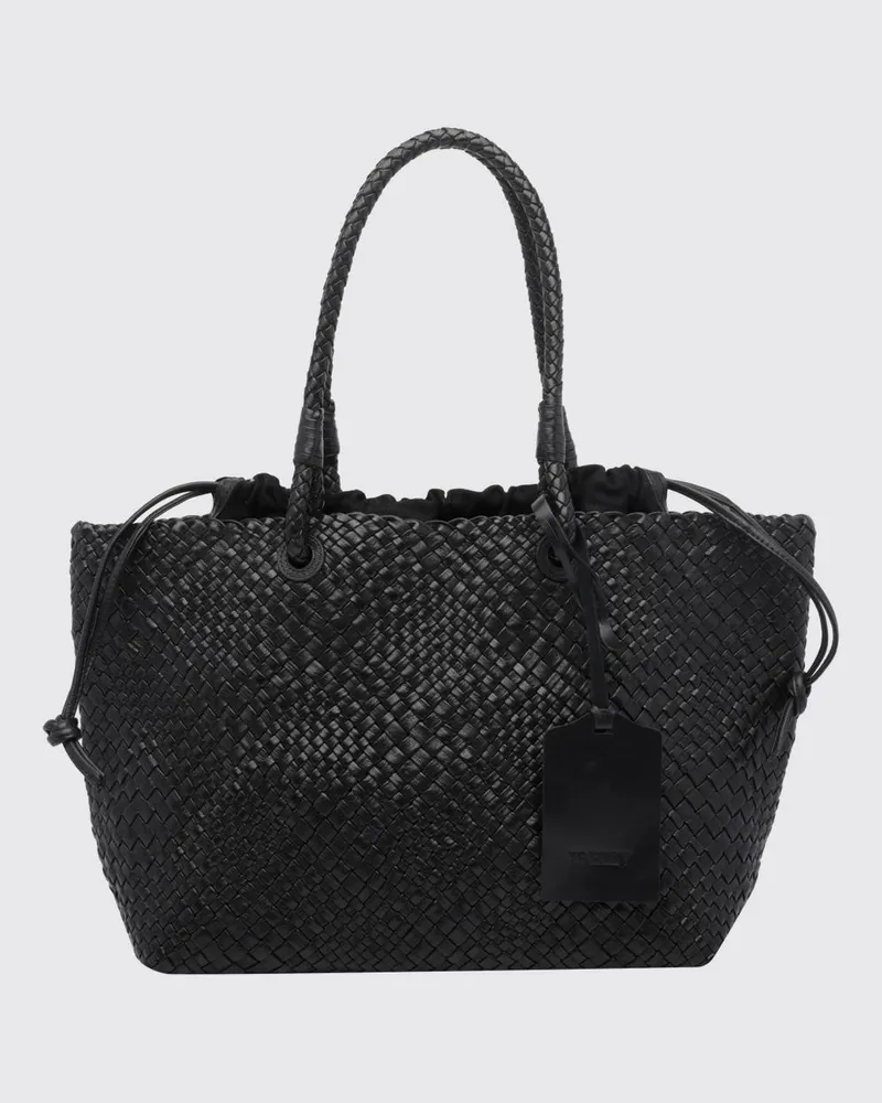 IBELIV Tote-Tasche Bazika aus geflochtenem Leder mit Kordelzugverschluss Schwarz