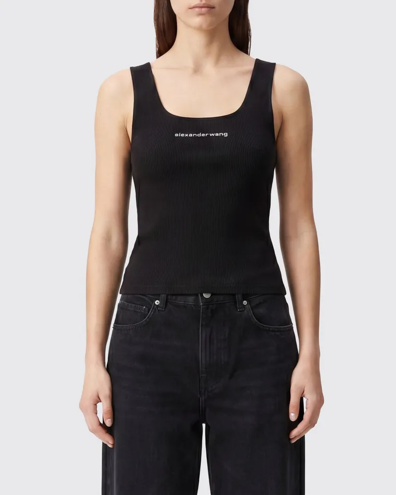 Alexander Wang Slim Fit Top aus technischem Stretch-Gewebe mit quadratischem Ausschnitt Schwarz