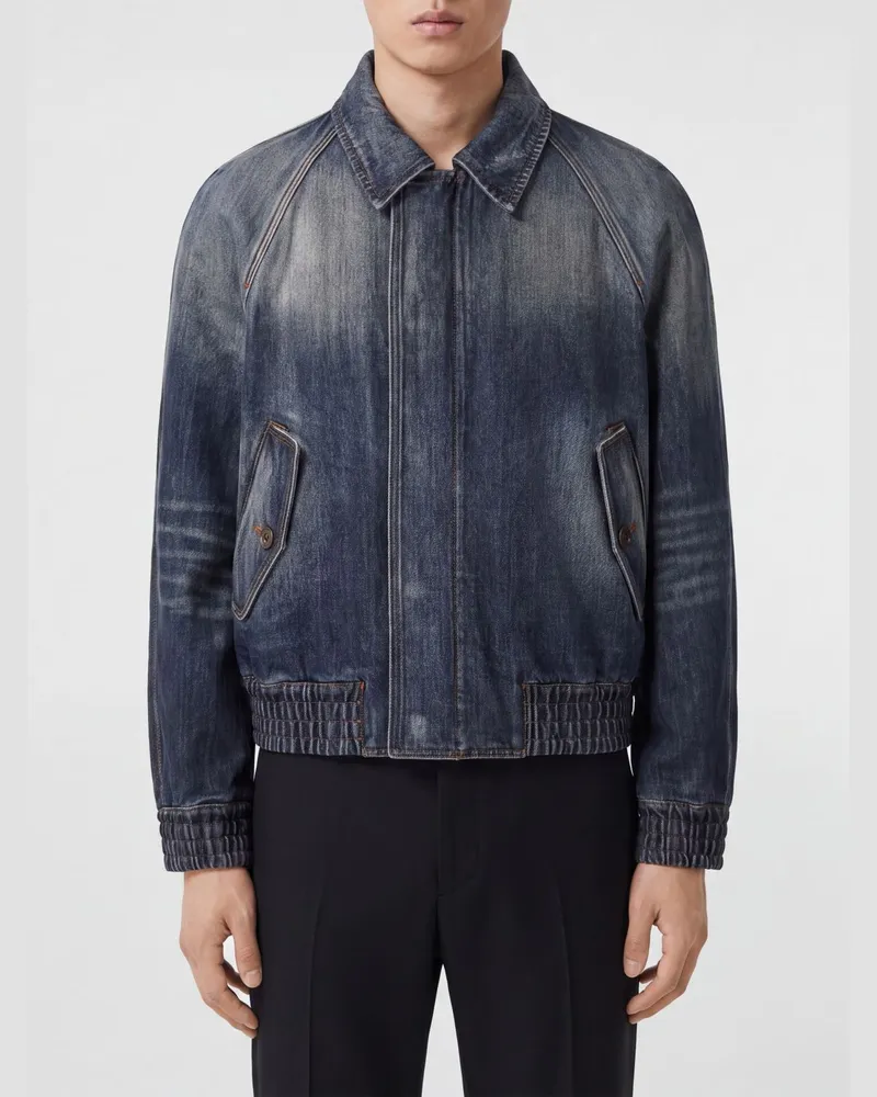 Burberry Hemdjacke aus Baumwolldenim mit elastischen Bündchen und Saum Blau