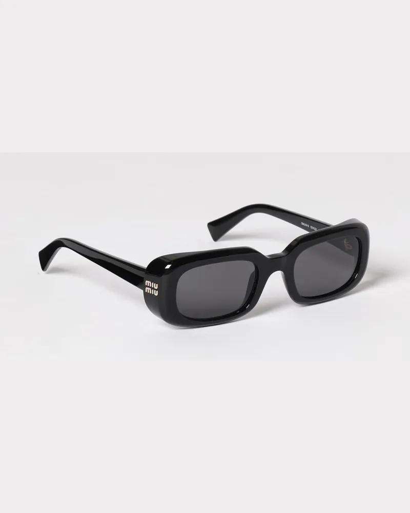 Miu Miu Rechteckige Acetat-Sonnenbrille mit Logo Schwarz