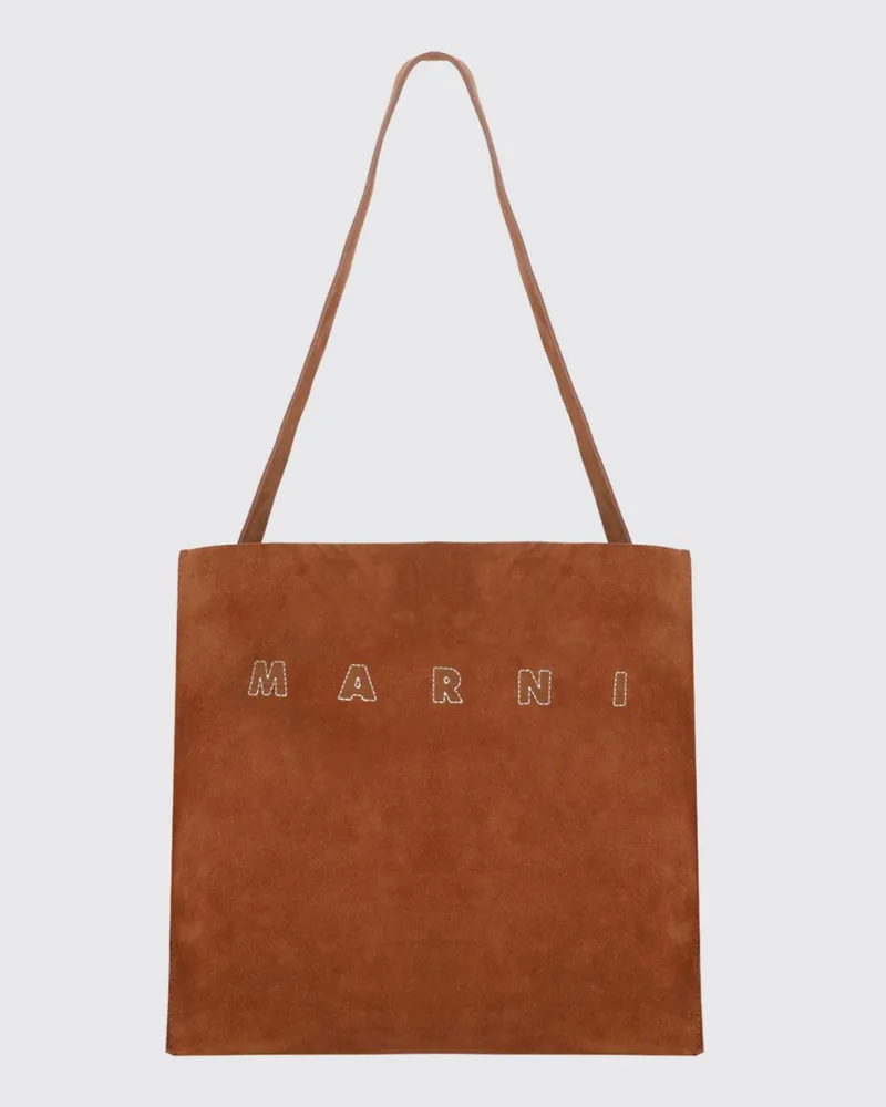 Marni Museo Tote Bag aus Kalbsleder und Veloursleder mit oberem Griff Braun