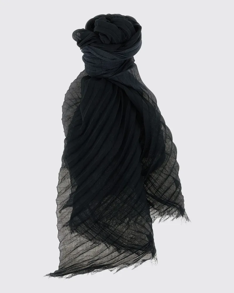 Issey Miyake Rechteckiger plissierter technischer Stoffschal mit Fransensaum Schwarz