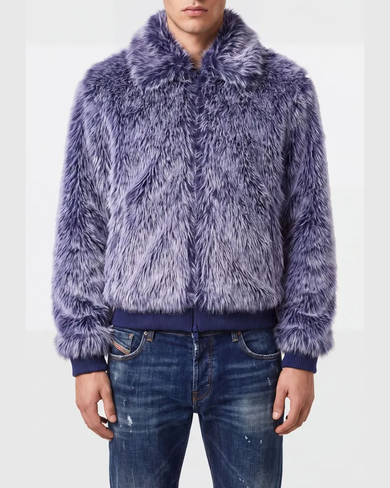 Diesel Kunstpelzjacke mit hohem Kragen und verdecktem Verschluss Grau