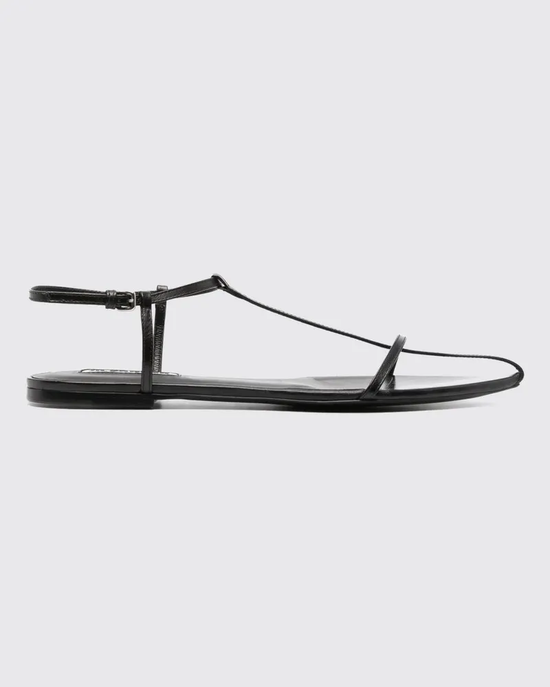 Jil Sander Cage Sandalen aus Kalbsleder mit Knöchelriemen und Absatz Schwarz