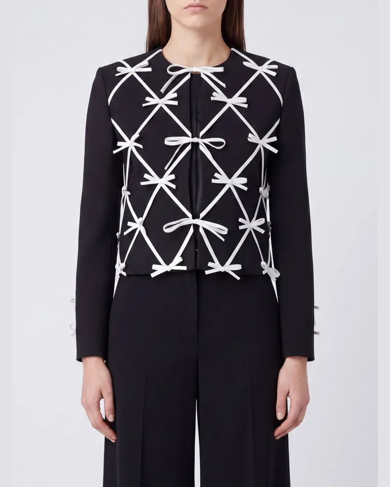 Moschino Kurzer Cropped-Blazer mit Rundhalsausschnitt und Schleifen aus Schurwolle Schwarz