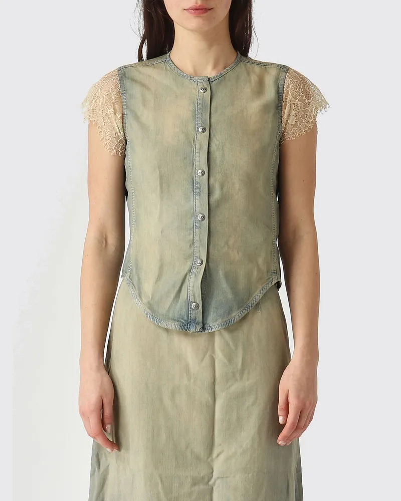 Diesel De-Malka Denim-Hemd mit Spitzeneinsätzen Stone