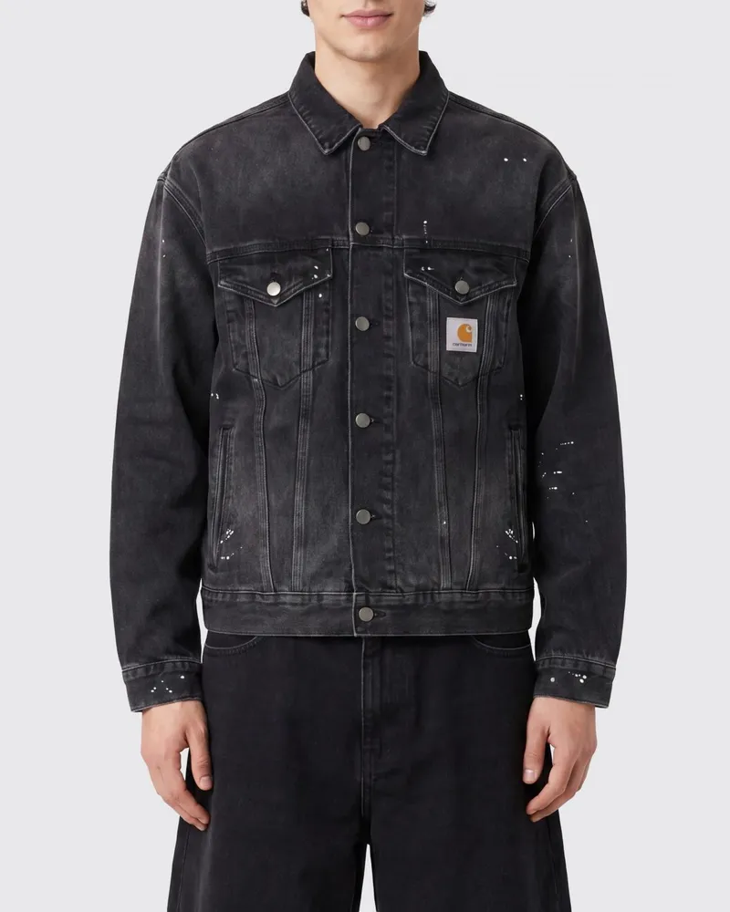 Carhartt WIP Helston Jeansjacke von mit abstraktem Allover-Print und Logo-Patch Schwarz