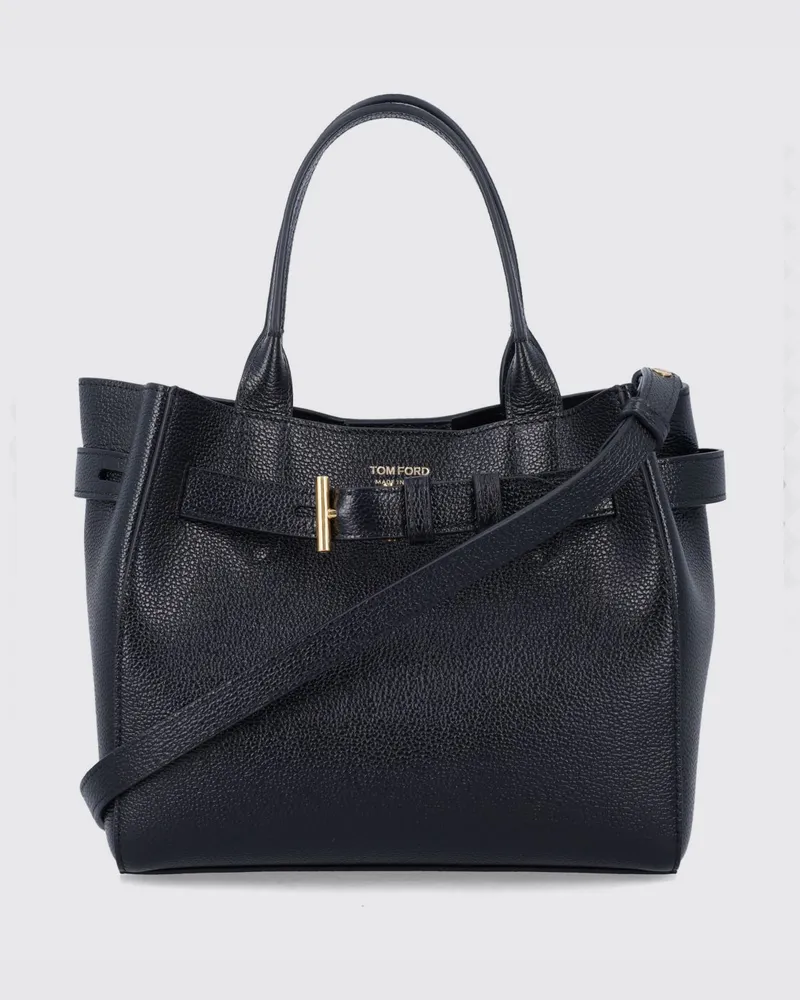 Tom Ford Kleine Audrey Tote-Bag aus gehämmertem Kalbsleder Schwarz