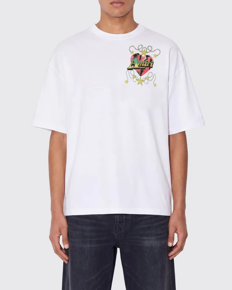 Amiri Weißes T-Shirt aus Baumwolle mit Grafikprint und überschnittenen Schultern Weiß