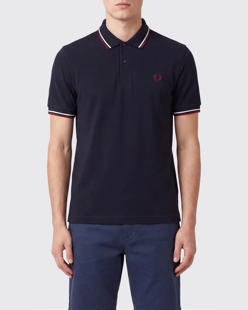 Fred Perry Baumwoll-Poloshirt mit Zierstreifen am Kragen und Ton-in-Ton gesticktem Logo Blau