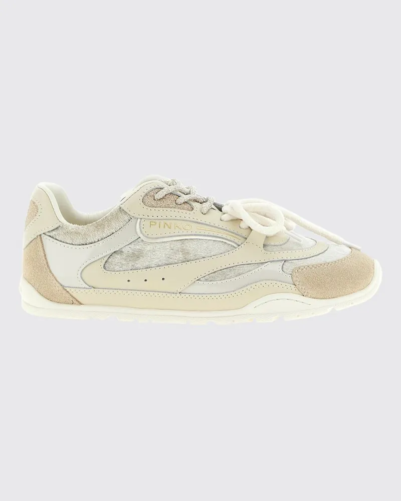Pinko Yulia Low-Top-Sneakers aus Leder und Samt mit zweifarbigem Muster Weiß