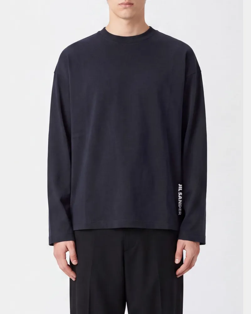 Jil Sander Langärmeliges Baumwoll-T-Shirt mit Kontrast-Logo Blau